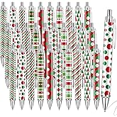 Lebsitey 30 PCS Christmas Pens Christmas Ballpoint Pens Bulk Retractable Gel Ink Candy Cane Pen Novelty Red Green White Grid Stripe for Office School Supplies Xmas Party Favor Gifts
