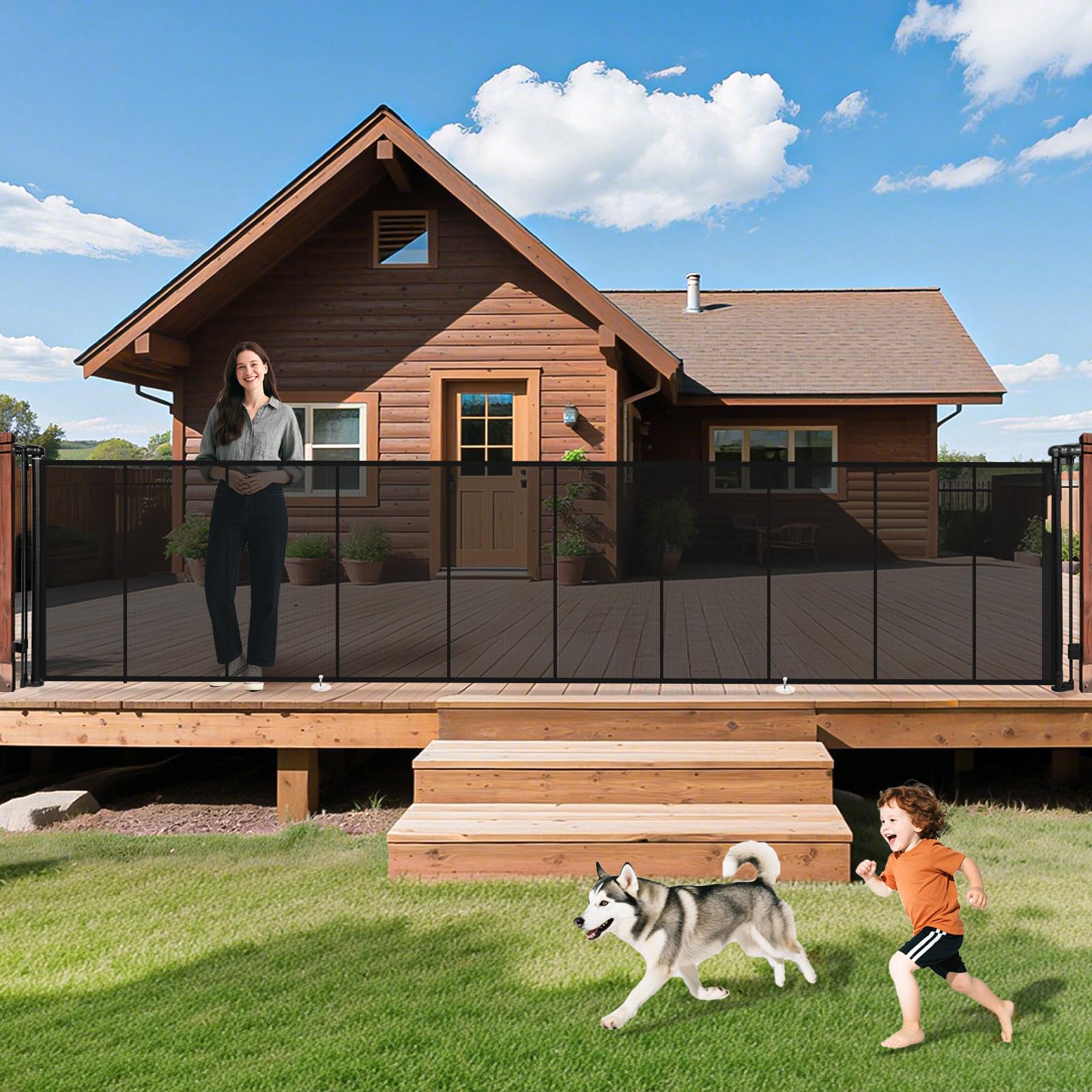 Photo 1 of 236" Retractable Baby Gates Dog Gate Extra Wide, 42" Tall Child Pet Safety Gate with Reinforced Strips for Stairs, Long Mesh Garage Gates Fence for Outdoor Indoor Large Openings Driveway Decks Patio