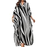 Yanziliu Women Kaftan Dresses Plus Size V-Neck Batwing Sleeves Beach Cover Up 2025 Summer Floral Print Caftan Dress