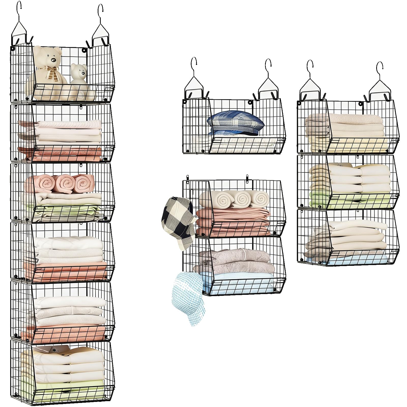Photo 1 of **INCOMPLETE** 6 Tier Closet Hanging Organizer, Clothes Hanging Shelves with 4 Hanging Hooks 5 S Hooks, Wire Storage Basket Bins, for Clothing Sweaters Shoes Handbags Clutches Accessories Patent Design-Black