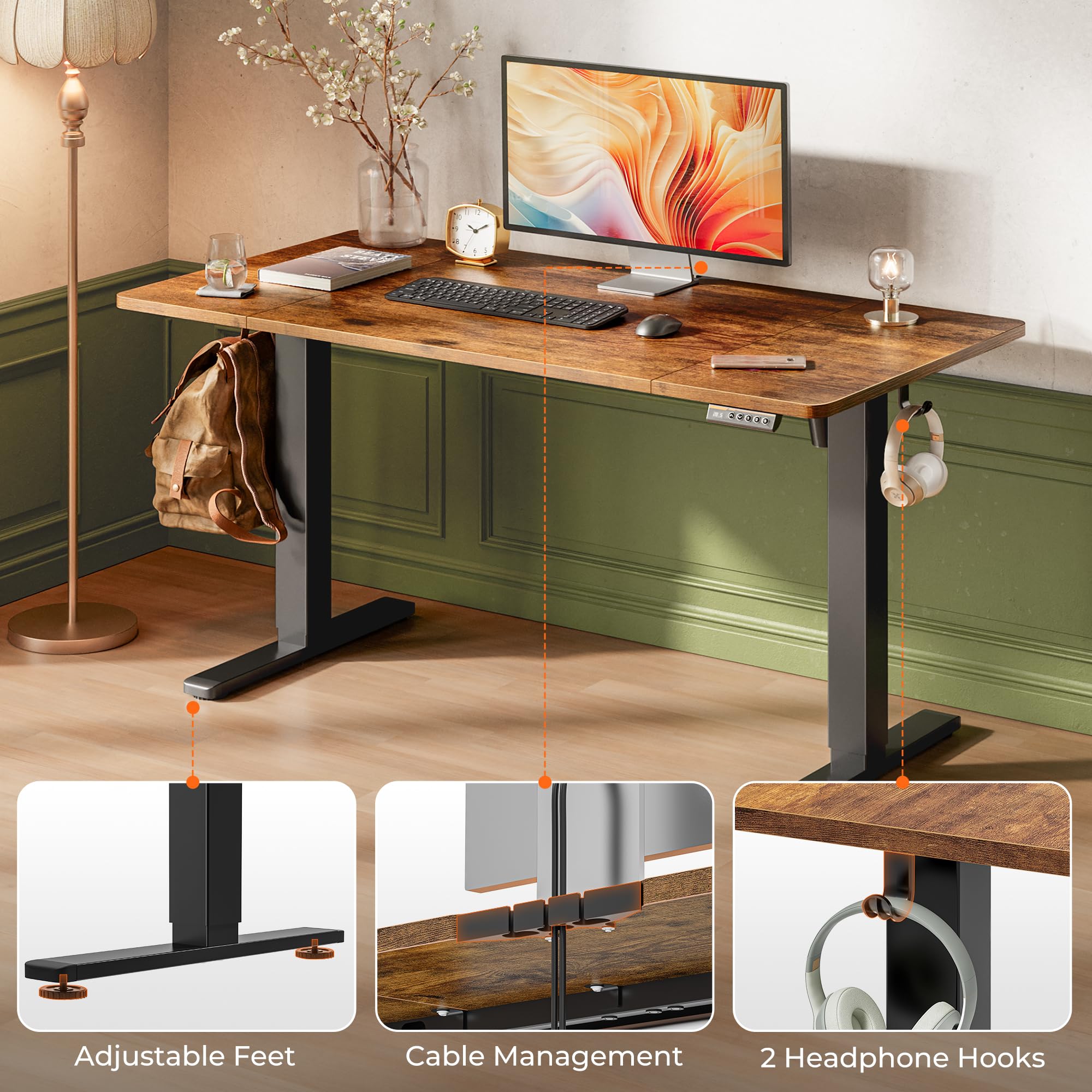 Huuger 55 x 28 Large Electric Standing Desk, Height Adjustable Computer Desk, 27.6