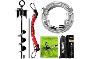 Snagle Paw Dog Tie Out Cable and Stake with Lock-Cap,Heavy Duty 20FT Yard Leash & Stake with Shock Absorbing Bungee Tether,Ru