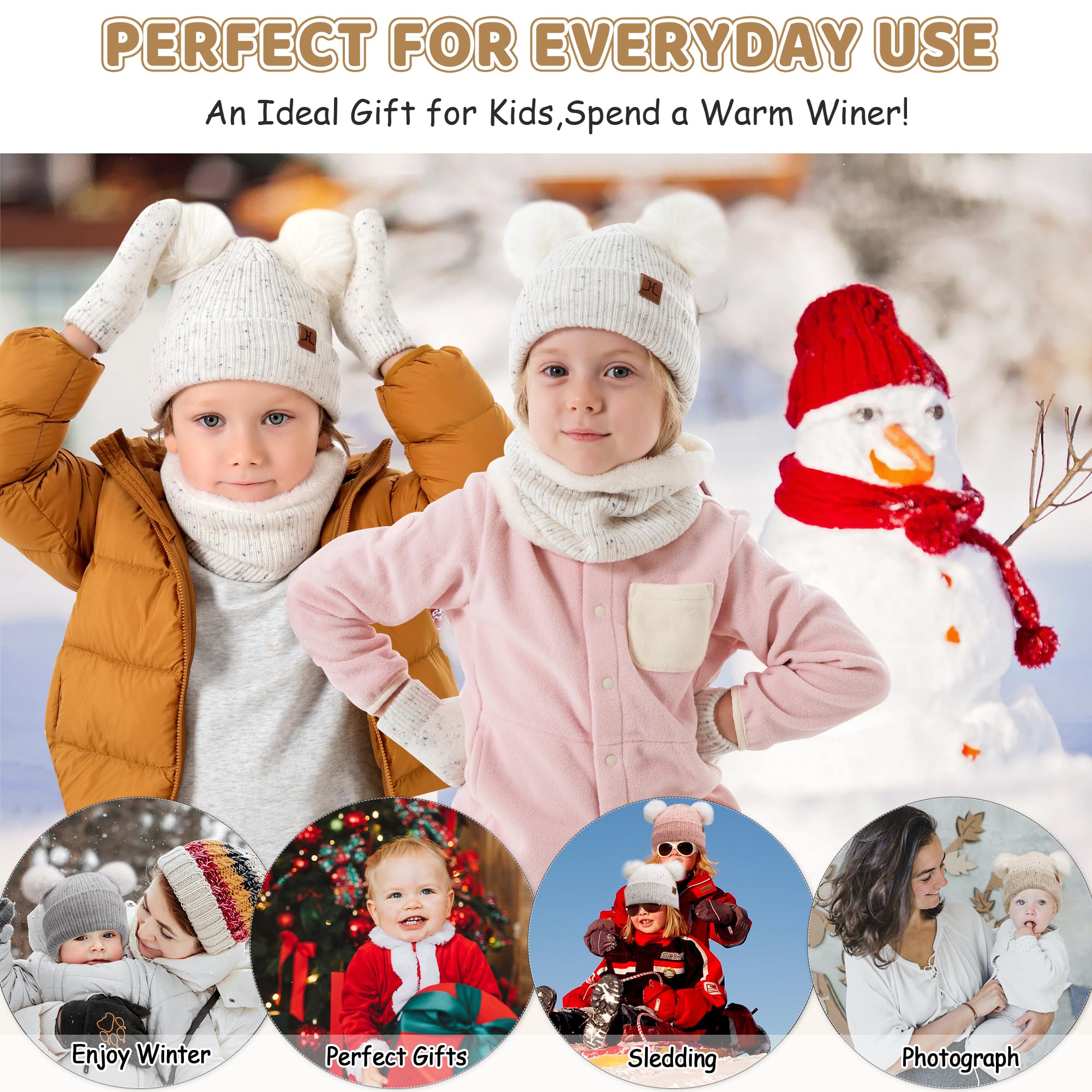 FZ FANTASTIC ZONE Toddler Kids Winter Hats Gloves Scarfs Beanie Mittens Neck Warmer for 0 6 12 Months 1 2 3 4-8 Year Old Baby Girls Boys Gifts