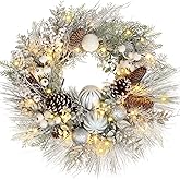 Briful Christmas Wreaths for Front Door 24" Christmas White Snow Flocked Door Wreath with Balls Ornaments Pinecone Berries for Xmas Room Fireplaces Walls Home Indoor/Outdoor Porch Decor