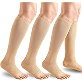 Owcorowan 3 Pairs Open Toe Compression Socks for Men & Women - 15-20 mmhg Knee High Stockings for Circulation Support