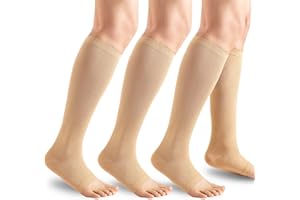 PODAFU 3 Pack Open Toe Compression Socks for Men & Women - 15-20 mmhg Knee High Stockings for Circulation Support
