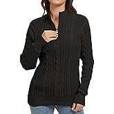 HeJoy Womens Quarter Zip Sweaters Cable Knit Pullover Chunky Sweater Mock Neck 1/4 Zip Casual Top