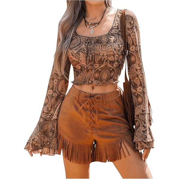 Women's Tie Front Halter Top - Bell Sleeve Mesh Criss Cross Y2K Gothic Cropped Tee