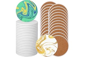 Ceramic Tile for Crafts Coasters, GOH DODD 24 Pack 4 Inch Blank Coasters Unglazed Ceramic White Tiles with 24 Pack Cork Backing Pads for Painting, Alcohol Ink, Acrylic Pouring, DIY, Mosaics, Round