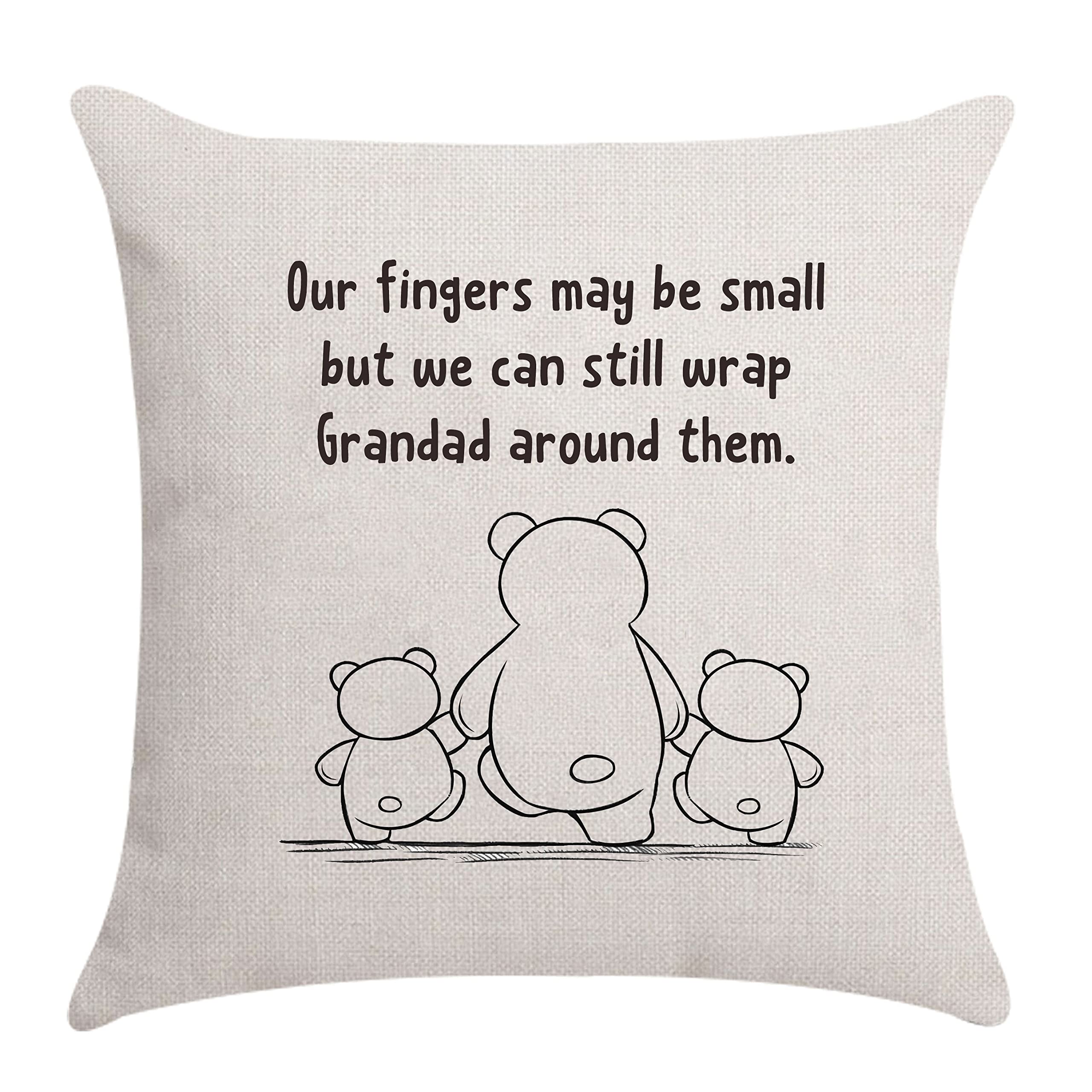 Aocaso Grandad Gifts from Grandchildren Grandfather Grandpa Grandad Cushion Cover Trow Pillow Cover Birthday Gifts (our fingers may be small-grandad)