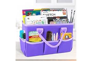 Godery Desktop Tote and Organizer, Teacher Helper Bag for Arts, Books, Stationery, Office Desk Organization, Make-up Storage with Handles for Travel (PURPLE)