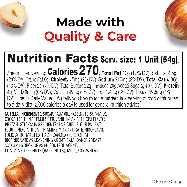 NUTELLA & GO! CHOCOLATE HAZELNUT SPREAD WITH COCOA + PRETZEL STICKS, 12 SNACK PACKS, 1.9 OZ EACH