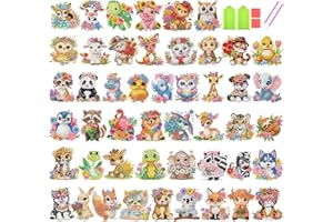 xackcme 48 Pcs Diamond Art Painting Sticker Kits for Kids, Animal Diamond Gem Stickers Kit, 5D Animals Gem Art Stickers Mosaic for Kids Gift for Boys Girls 4-8-10-12 Years Old