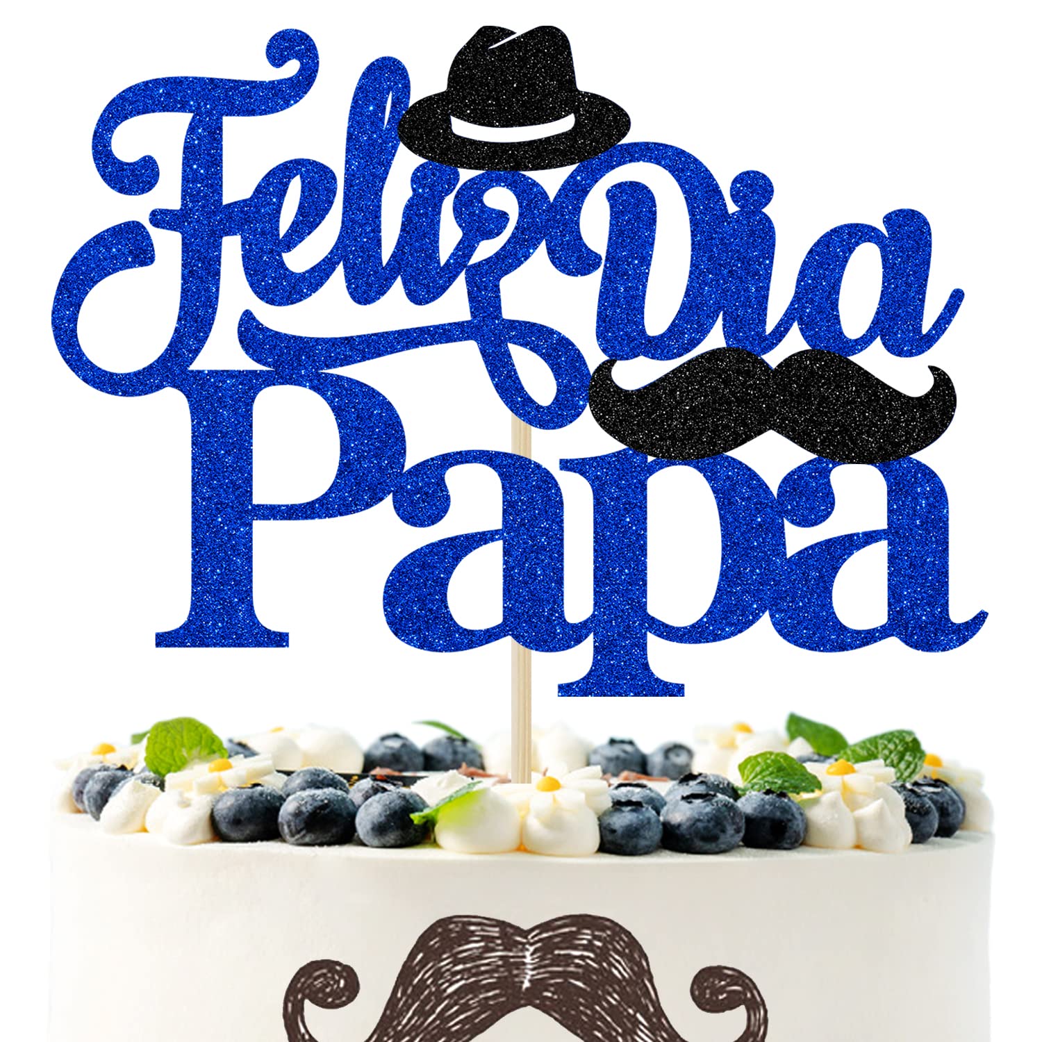Photo 1 of Blue and Black Glitter Feliz Dia Papa Cake Topper, Feliz Cumpleanos Papa/Best Dad Ever/Super Dad Cake Decorations, Happy Father's Day Party Cake Decorations