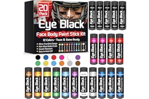 Eye Black Stick 20 Pack, 12 Colors Sports Eye Black for Football Baseball Softball, Anti Glare Eye Black Face Paint for Athle
