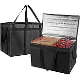 2PK XXXL Insulated Food Delivery Bag - Reusable Thermal Cooler Grocery Bags for Catering & Delivery, Pizza Carrier for Events, Large Capacity Bag Keeps Food Hot/Cold for Shopping, Commercial, Black