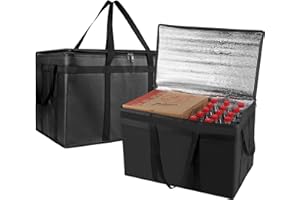 MOSAGO 2PK XXXL Insulated Food Delivery Bag - Reusable Thermal Cooler Grocery Bags for Catering & Delivery, Pizza Carrier for Events, Large Capacity Bag Keeps Food Hot/Cold for Shopping, Commercial, Black