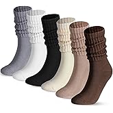 DASHUAIGE 6 Pairs Women Cotton Slouch Socks, Soft Running Padded Tube Socks, Socks Aesthetic Crew Knit Sock for Women Girls