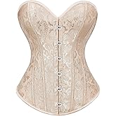 JASGOOD Corset Tops for Women Overbust Bustier - Lace up Jacquard Shapewear Lingerie Halloween Costume Corset
