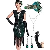 MTITE Women's Flapper Dresses 1920s Dresses for Women Great Gatsby Sequin Fringed Roaring 20s with 20s Accessories Set