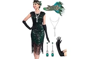MTITE Women's Flapper Dresses 1920s Dresses for Women Great Gatsby Sequin Fringed Roaring 20s with 20s Accessories Set
