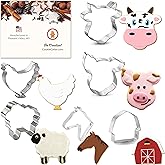 Barnyard Cookie Cutter Set 6 Pc - Fluffy Sheep 3.75 in, Chicken 3.75 in, Horse Head 3.5 in, Barn 3 in, Cow Face 4.25 in, Pig Face 4.25 in - Foose Cookie Cutters - USA Tin Plated Steel