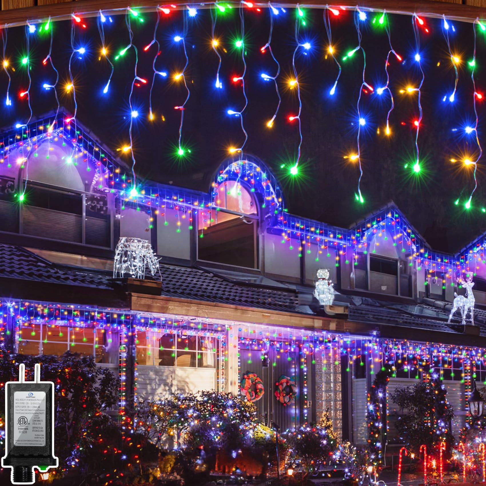 Photo 1 of 132FT 1332 LED Outdoor Christmas Lights - 296 Ice Drops, 12 Pro Modes with Timer Memory & Brightness, Waterproof Hanging Ice String Light for Holiday Wedding Garden Fence House Decor (Multicolor)