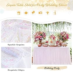 White Iridescent Sequin Table Skirt for Rectangle