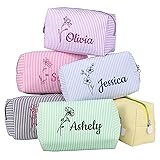Ajiangwu Personalized Seersucker Makeup Bag with