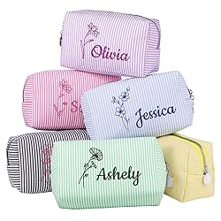 Ajiangwu Personalized Seersucker Makeup Bag with