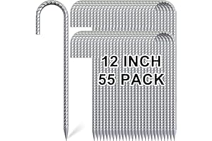 OK5STAR Rebar Stakes 12 Inch, 55 Pack Galvanized Metal Tent Stakes Heavy Duty Ground Stakes, J Hook Steel Fence Stakes for Ground, Outdoor Decoration, Wire Fencing, Gardening