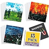 Supervitae 15 Pcs Mini Magnetic Canvas Panel for Painting, 2.5x2.5 Inch Small Canvas Boards with Magnet Square Mini Thin Tile Art DIY Craft Gift for Fridge Locker (White)