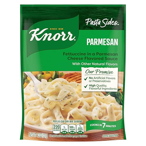 KNORR PASTA SIDES FOR A DELICIOUS QUICK PASTA SIDE DISH PARMESAN NO ARTIFICIAL FLAVORS,NO PRESERVATIVES,NO ADDED MSG 4.3 OZ