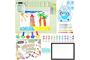 Auihiay Silicone Art Mat for Kids, Silicone Painting Mat with Cup, Paints, Paint Pad, Brush, Sponge, Apron and Frame, Complete DIY Creation Painting Tools, Craft Painting Gifts for Kids