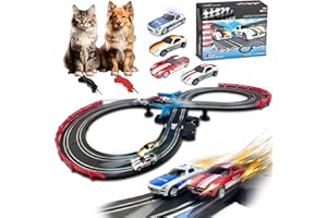 AGM MASTECH Slot Car Race Track Sets with 4 Exquisite Slot Cars, Battery or Electric Car Track, 2 Controllers, Lap Counter, Gift Toys for Boys and Girls Age 4 5 6 7 8-12