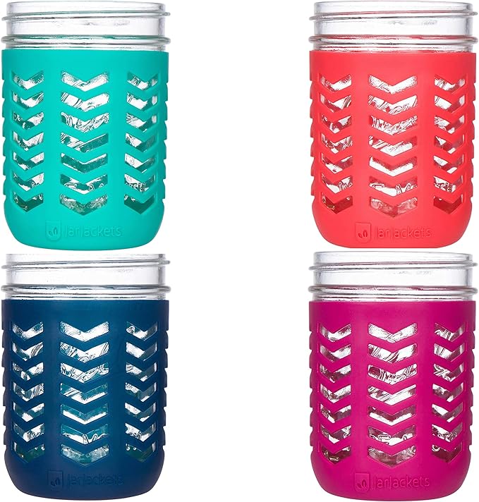 JarJackets Silicone Mason Jar Protector Sleeve - Fits Ball, Kerr 16oz (1 pint) WIDE-Mouth Jars | Package of 4 (Multicolor) &hellip;