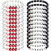 Tondiamo Teacher Bracelet Gifts Bulk for Man Woman Teacher Appreciation Polymer Clay Beaded Pencils Bracelets Apple Bracelets Charm Jewelry Gift(24 Pack,Black and White)