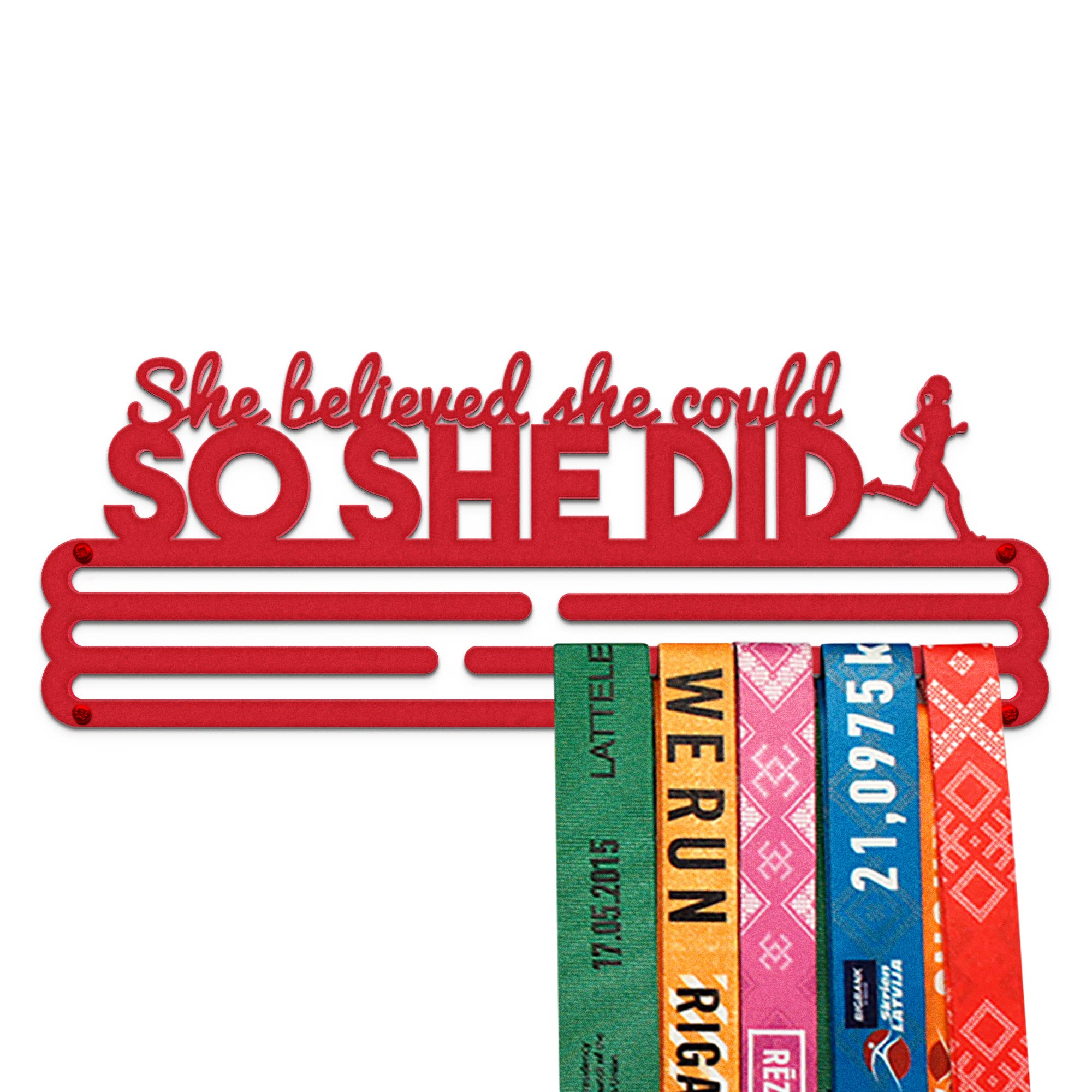 United Medals She Believed She Could So She Did Sport Medal Hanger Display | Matte Red Steel Medal holder | Awards display rack for up to 30 medals