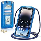 Casecond Small Crossbody Bag Cell Phone Purse for Women Men Leather Mini Shoulder Bag Wallet Case with Card Holder Slot Necklace Lanyard for All Phones iPhone Samsung Google up to 7.3" Blue