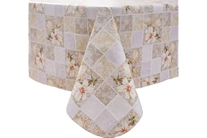 LIBERECOO Vinyl Tablecloth Flannel Backed Stain-Resistant Rectangle PVC Table Cloth Waterproof Oil-Proof Wipeable Indoor/Outdoor Picnic, BBQ and Dining Table Cover (60 x 84 Inch, Beige Floral)