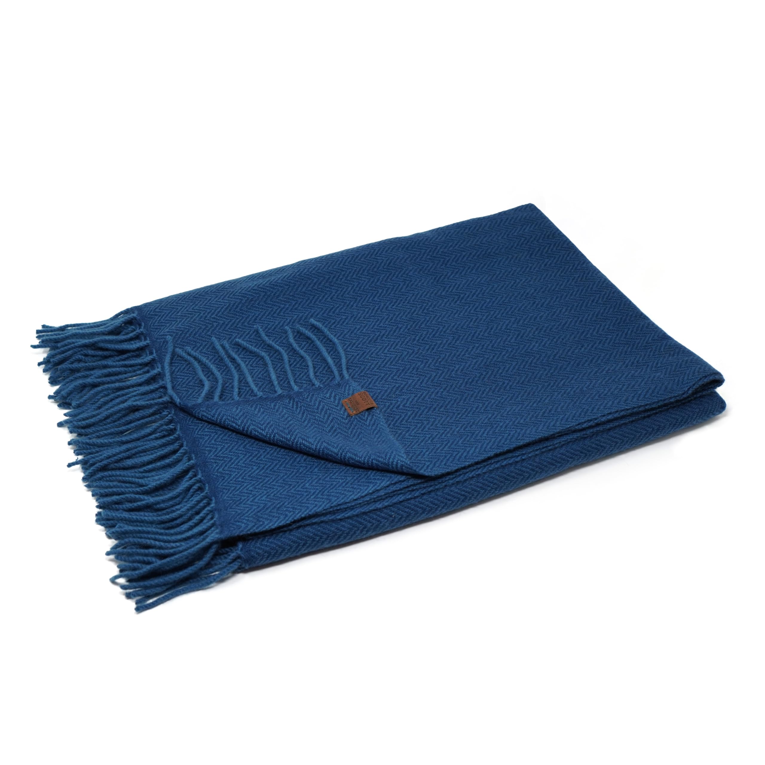 Borges & Scott Signature - 100% Cashmere Blanket Throw - Blue Herringbone