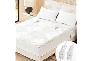 blunique Electric Heated Mattress Pad Queen Size Dual Control Bed Warmer, Deep Pocket, Side Storage Pouch for Controller, Machine Washable, 3D Air Layer Fabric, 60"x80", Grey