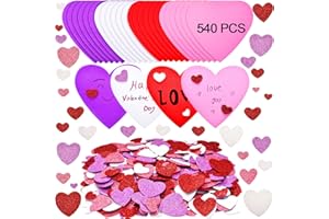 Outus 524 Pieces Valentines Foam Hearts Craft Set Includes 500 Pieces Foam Heart Stickers and 24 Pieces Heart Shaped Foam Craft for Valentine's Day DIY Craft Supplies (Heart)