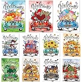 Seasonal Garden Flags Set of 11 Double Sided 12 x 18 Inch Rustic Truck Yard Flags, Small Flags for Outside, Valentine’s Day Spring Easter Outdoor Flags, Holiday Garden Flags for All Seasons