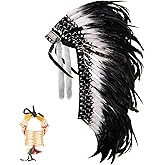 Ballinger Large Native Indian Headdress - Feather Headdress and Choker for Native Decor, Carnival, Halloween and Role Play