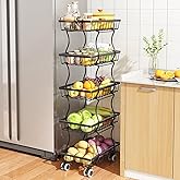 SAYZH Fruit Basket Kitchen Pantry Organizers and Storage - 5 Tier Stackable Metal Wire Basket Stand for Fruit Vegetable Snacks Jars Bins Containers Organization, Black