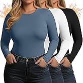 Yearntown 3 Pack Women's Plus Size Thermal Shirts Raglan Sleeve Crew Neck Fleece Lined Tops Long Sleeve Base Layer Underwear
