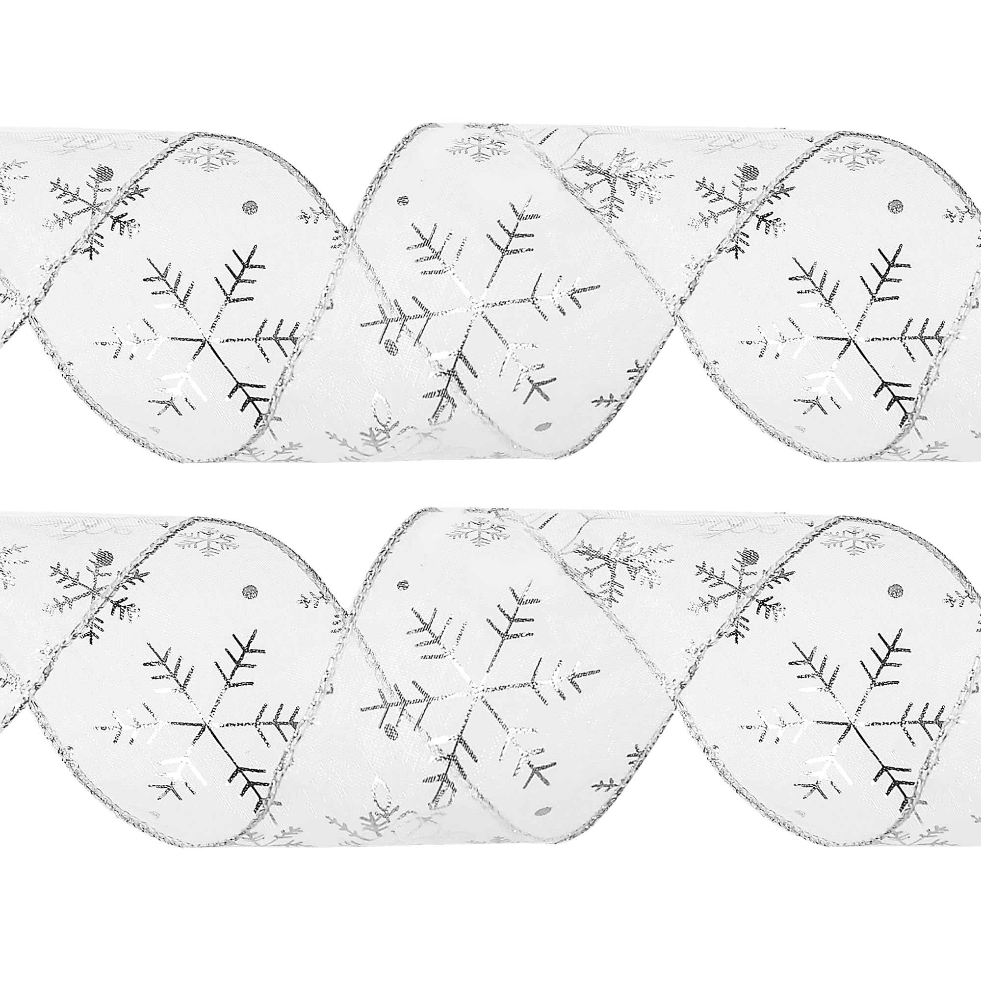 Christmas Ribbon,2.5 Inch x 11 Yards Sliver White Organza Ribbons,Glitter Snowflake Wired Ribbon for Christmas Tree Decoration, Gift Wrapping,DIY Crafts,Home Wedding Party Decoration