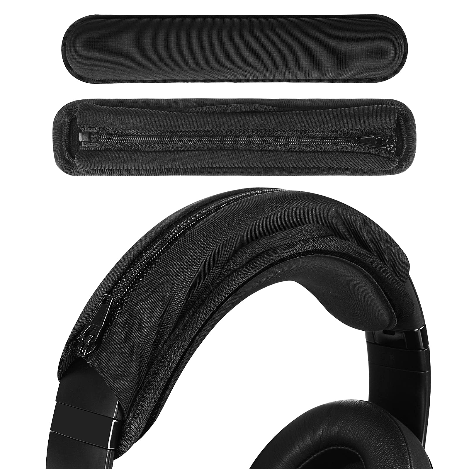 Geekria Medium Cooling-Gel Hook and Loop Headband Cover + Pad Set Protector No Tool Needed Compatible with HyperX, Turtle Beach, Razer, SteelSeries, Logitech, Corsair Headphones