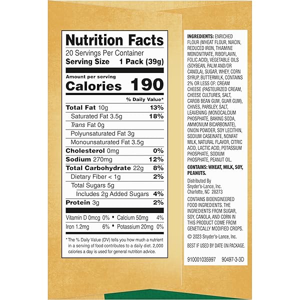 LANCE SANDWICH CRACKERS, CAPTAIN’S WAFERS CREAM CHEESE AND CHIVES, 20 PACKS, 6 SANDWICHES EACH